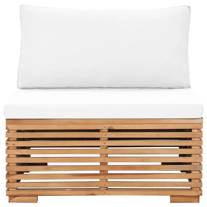 vidaXL dārza vidējais dīvāns ar krēmkrāsas spilvenu, masīvs tīkkoks