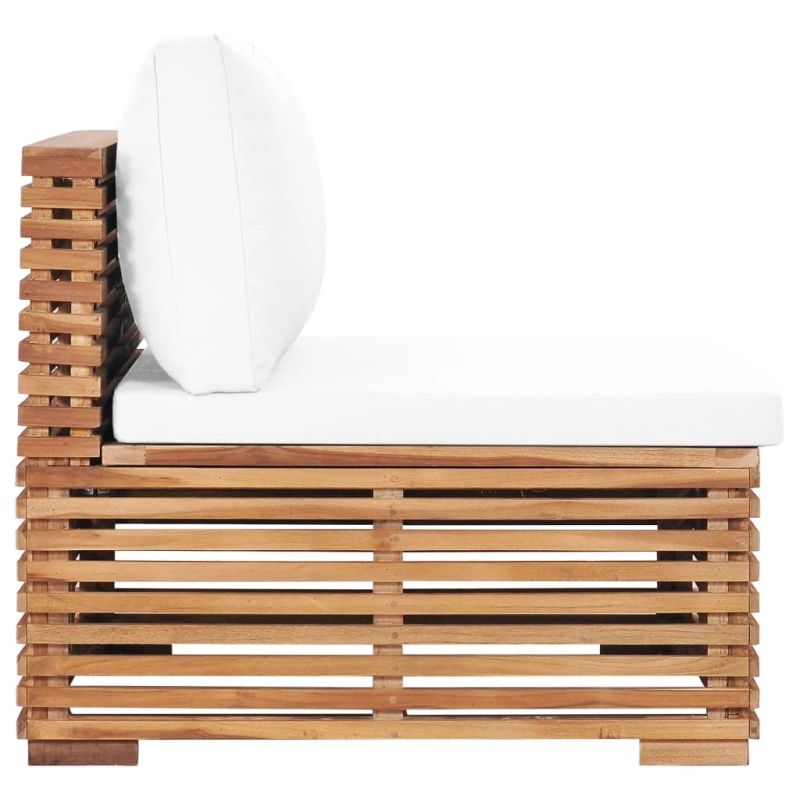 vidaXL dārza vidējais dīvāns ar krēmkrāsas spilvenu, masīvs tīkkoks