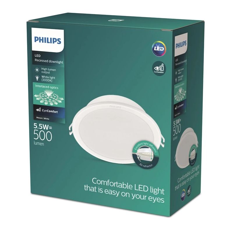 Lampa padziļinājums Philips Meson. 5.5W. 3000°K. LED. balta