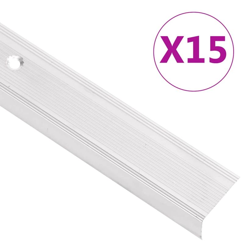 vidaXL kāpņu profili, 15 gb., L forma, 90 cm, sudraba krāsas alumīnijs