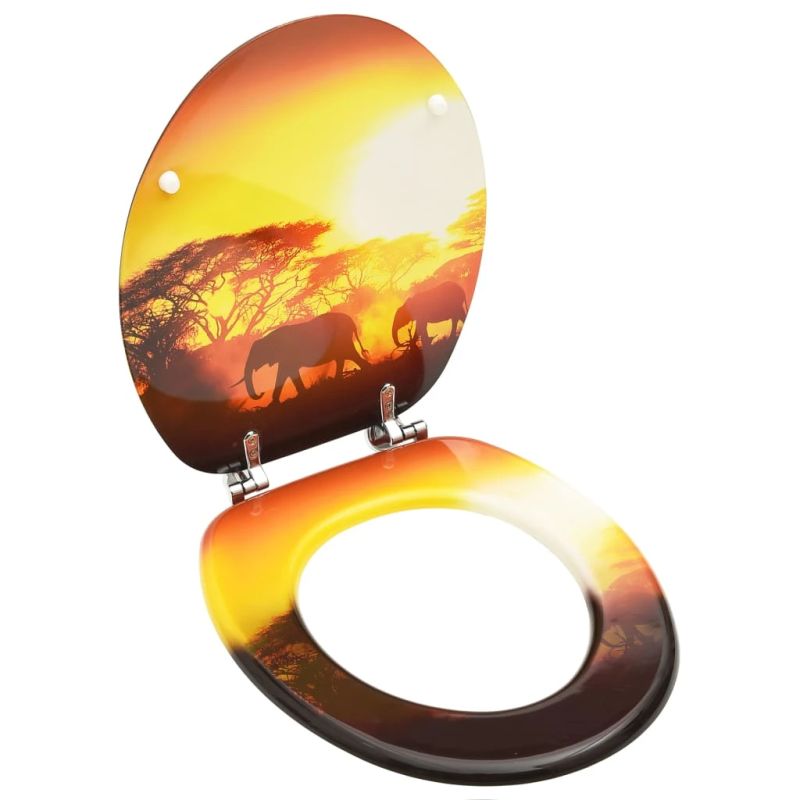 vidaXL tualetes poda sēdeklis ar vāku, MDF, savannas dizains