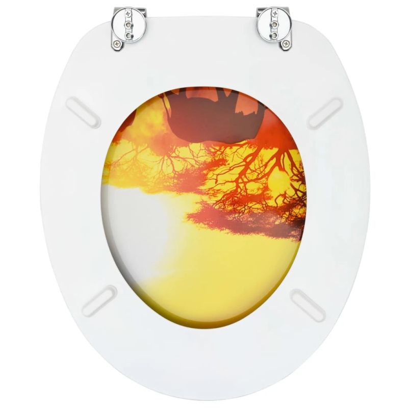 vidaXL tualetes poda sēdeklis ar vāku, MDF, savannas dizains