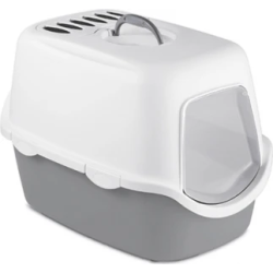 Kaķu tualete CATHY ar vāku un filtru ,balts-pelēks, 56x40x40 cm