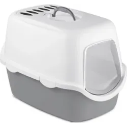 Kaķu tualete CATHY ar vāku un filtru ,balts-pelēks, 56x40x40 cm