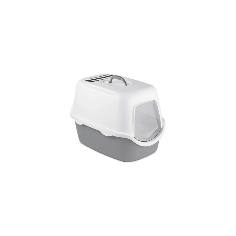 Kaķu tualete CATHY ar vāku un filtru ,balts-pelēks, 56x40x40 cm