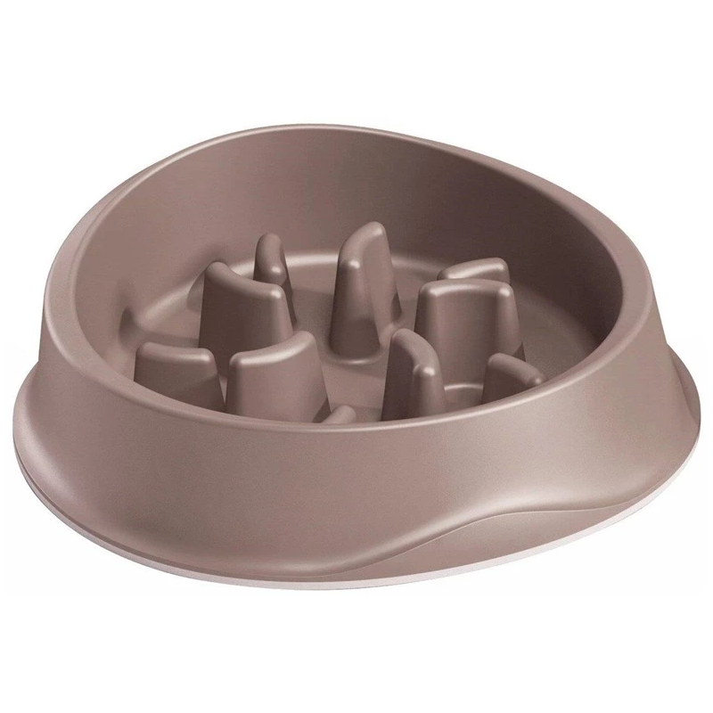 Suņu bļoda lēnai ēšanai, neslīdoša, gaiši brūna, 1 l