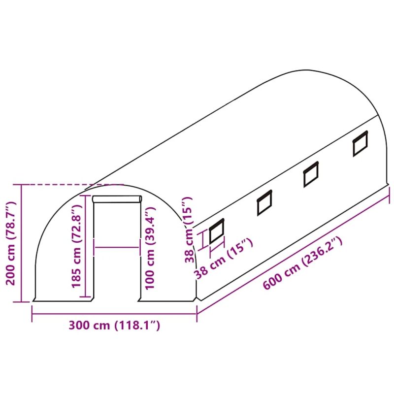 vidaXL siltumnīcas rezerves pārsegs, 18 m², 3x6x2 m, caurspīdīgs