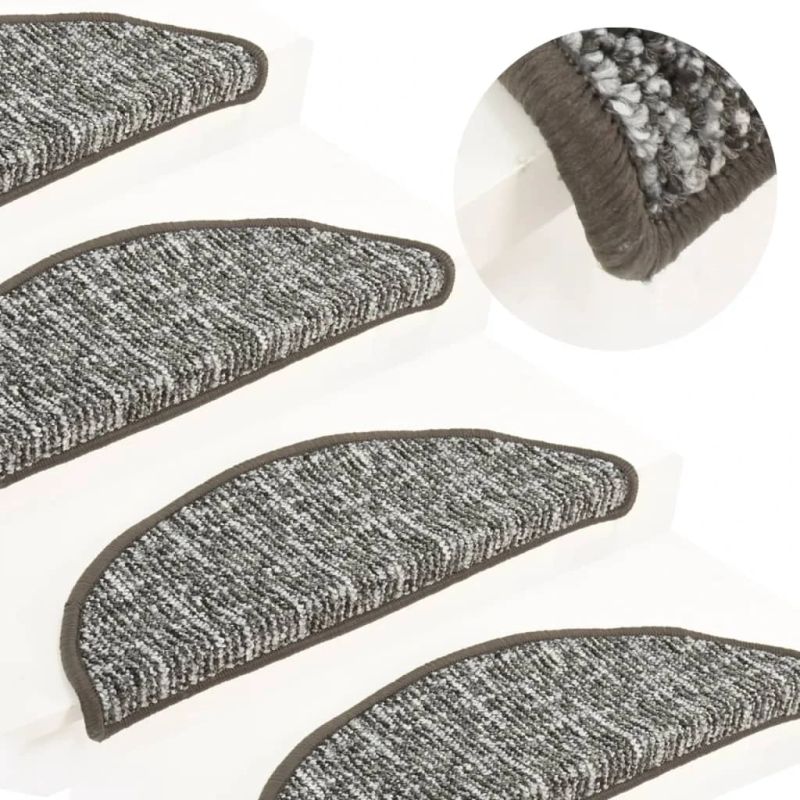 vidaXL kāpņu paklāji, 15 gab., antracītpelēki, 65x21x4 cm