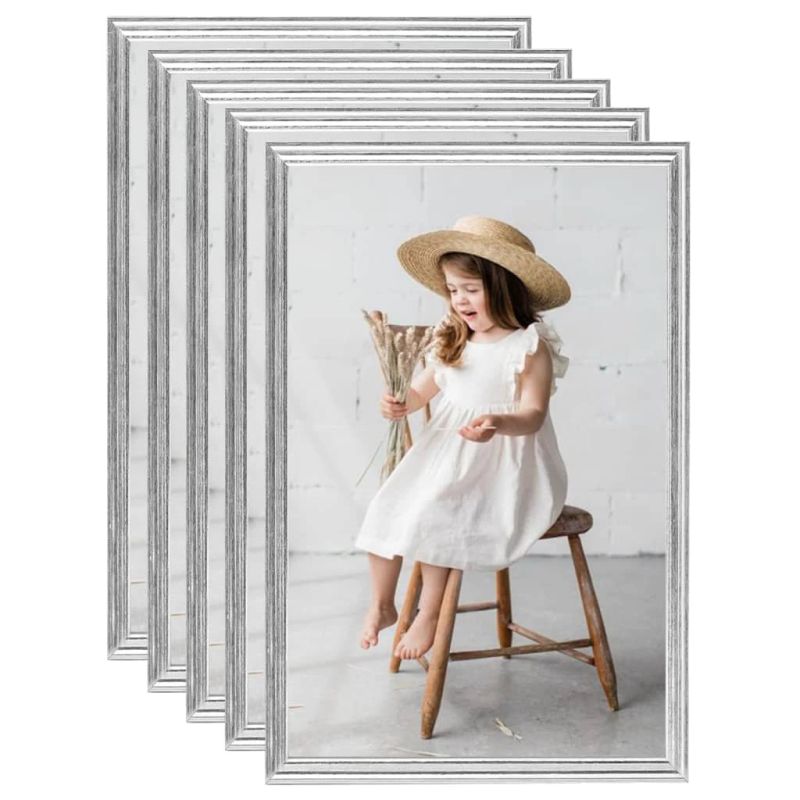 vidaXL foto rāmji, 5 gab., sienai, sudrabaini, 70x90 cm, MDF