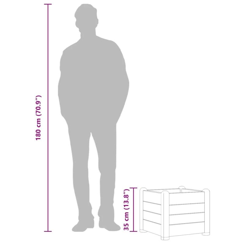 vidaXL augstā puķu kaste, akmens pelēka, 43x43x35 cm, PP