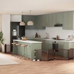 vidaXL suņu vārti ar durvīm, salokāmi, 6 paneļi, 480 cm, papeles koks