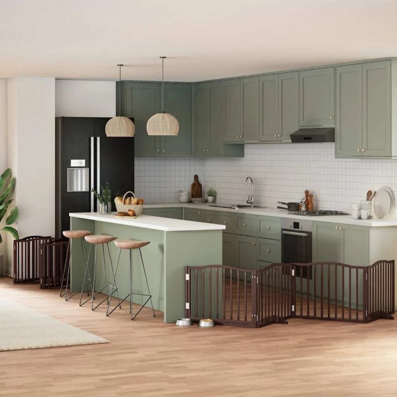 vidaXL suņu vārti ar durvīm, salokāmi, 10 paneļi, 800 cm, papeles koks