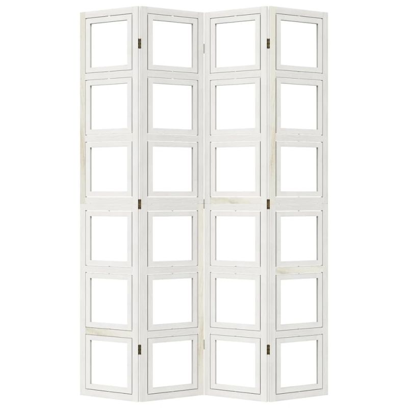 vidaXL 4-paneļu istabas aizslietnis, balts, paulonijas masīvkoks