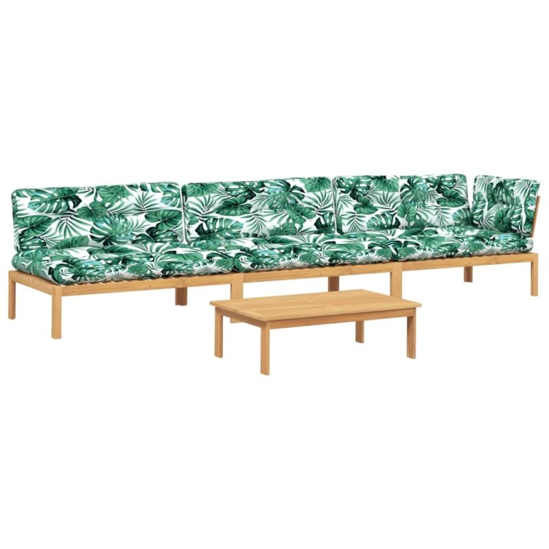 vidaXL 4-daļīgs dārza palešu dīvāna komplekts ar matračiem, akācija