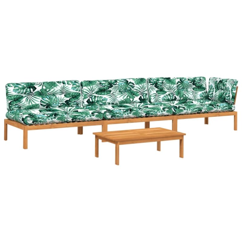 vidaXL 4-daļīgs dārza palešu dīvāna komplekts ar matračiem, akācija