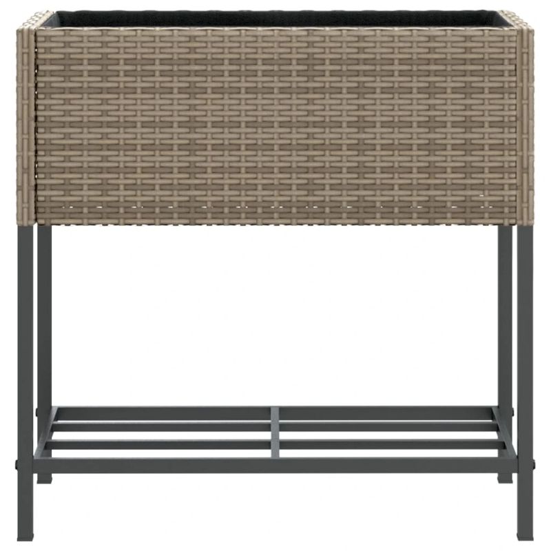 vidaXL dārza puķu kaste ar plauktu, PE rotangpalma, pelēka