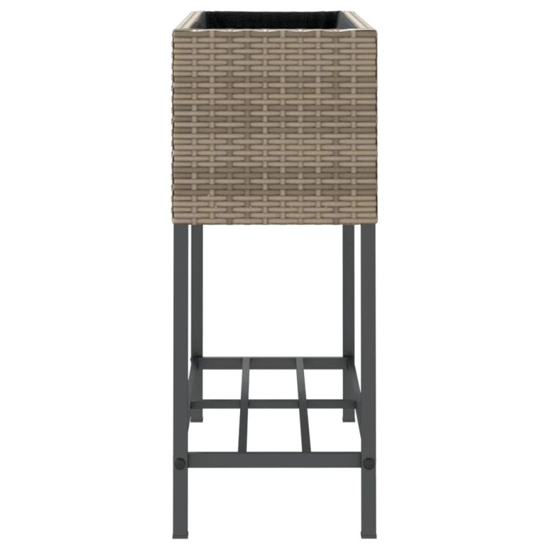 vidaXL dārza puķu kaste ar plauktu, PE rotangpalma, pelēka