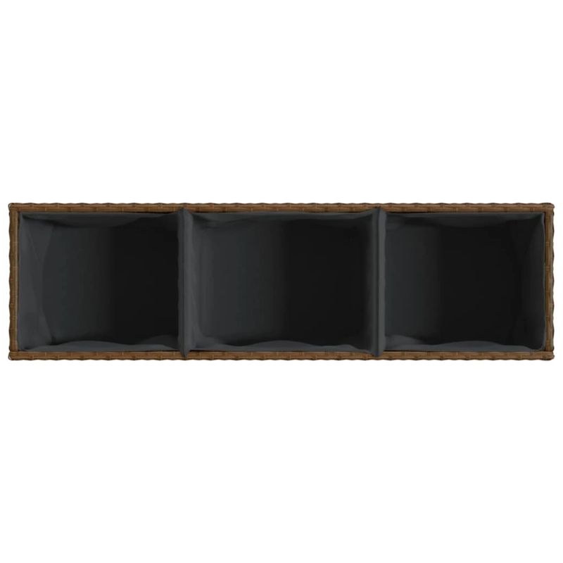 vidaXL dārza puķu kaste, 3 podi, 105x30x32 cm, brūna PE rotangpalma