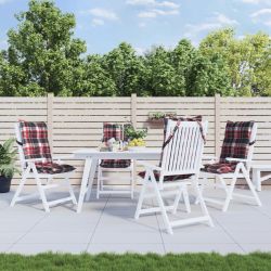 vidaXL dārza krēslu matrači, 4 gab., oksforda audums, sarkanas rūtis