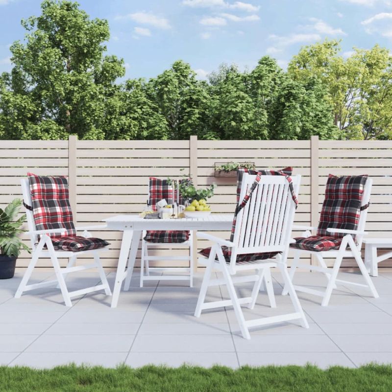 vidaXL dārza krēslu matrači, 4 gab., oksforda audums, sarkanas rūtis