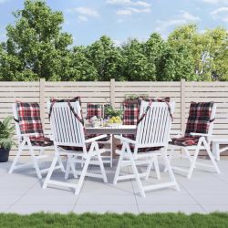 vidaXL dārza krēslu matrači, 6 gab., oksforda audums, sarkanas rūtis