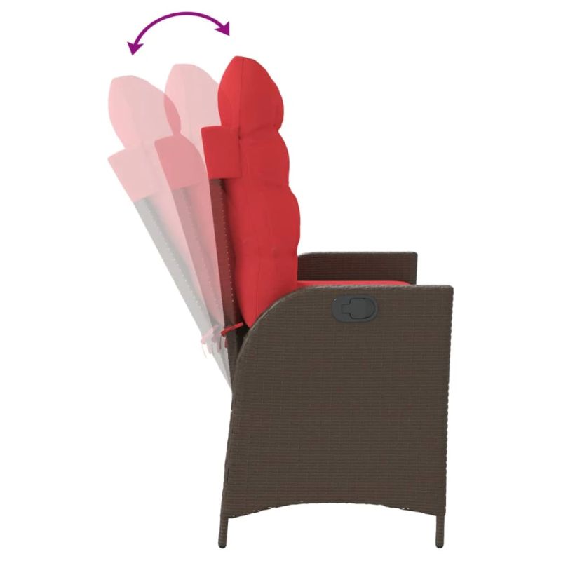 vidaXL atgāžams dārza krēsls ar matračiem, brūna PE rotangpalma