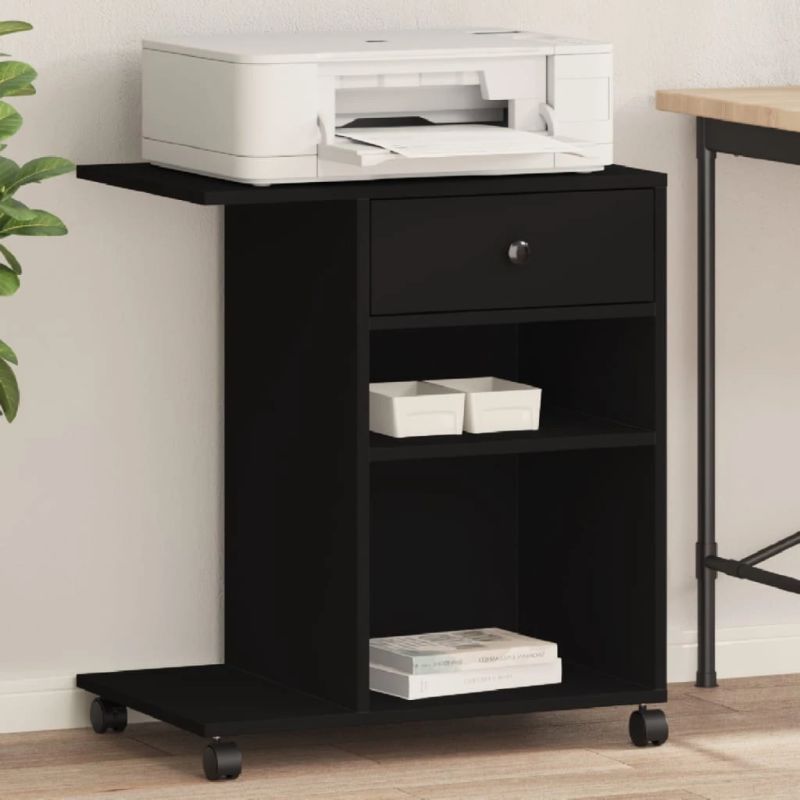 vidaXL printera statīvs ar riteņiem, melns, 60x40x68,5 cm