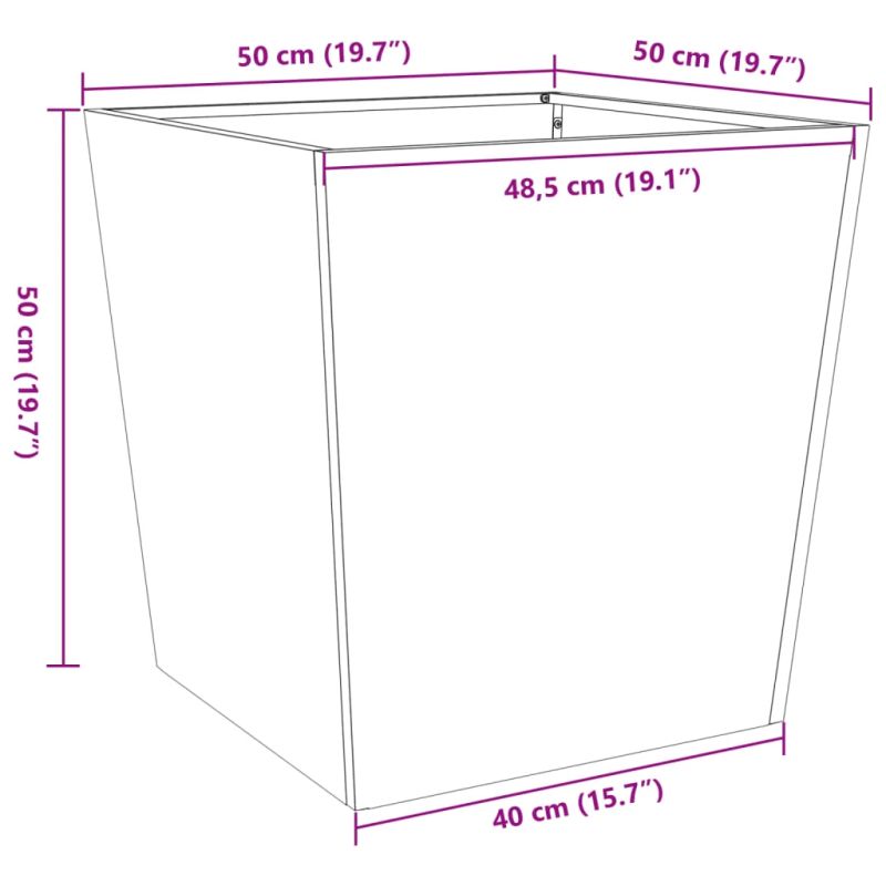 vidaXL dārza puķu kaste, balta, 50x50x50 cm, tērauds