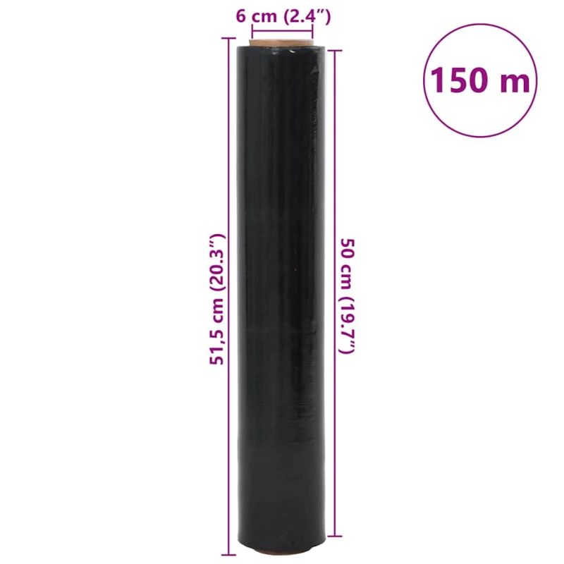 vidaXL Stretch Film 6 gab Melna 20 μm 50 cm x 150 m