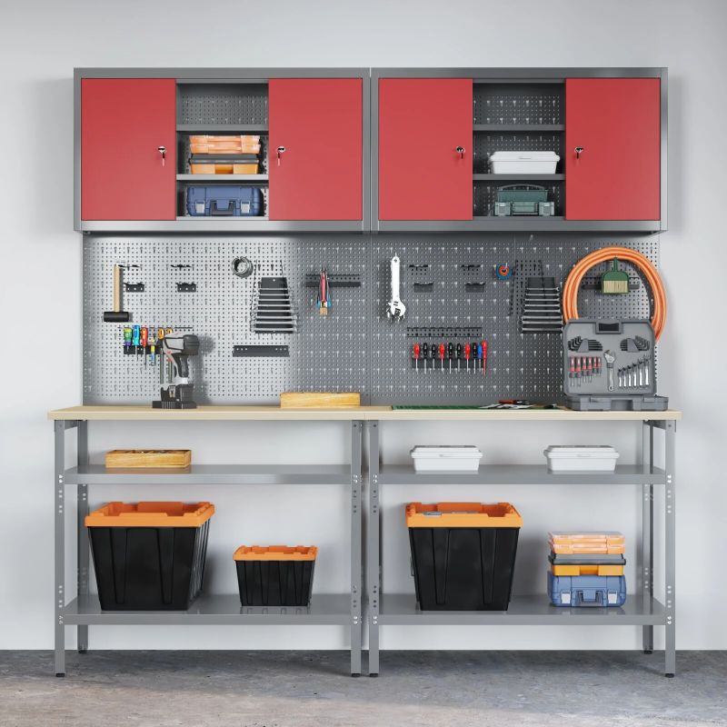 vidaXL Darbagalda komplekts ar plauktu ar uzglabāšanu 8 pcs Sarkana