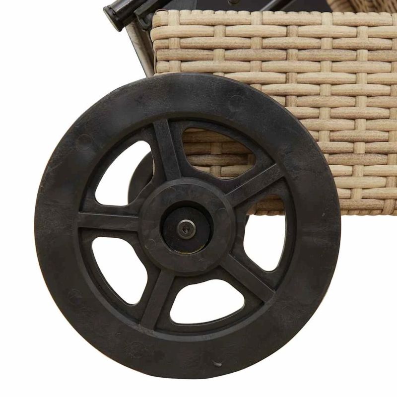 vidaXL sauļošanās zvilnis ar riteņiem un matraci, bēša PE rotangpalma