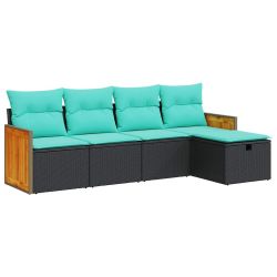 vidaXL 5-daļīgs dārza dīvāna komplekts ar matračiem, PE rotangpalma