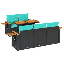 vidaXL 6-daļīgs dārza dīvāna komplekts, matrači, melna PE rotanpalma