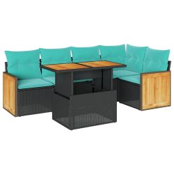 vidaXL 6-daļīgs dārza dīvāna komplekts, matrači, melna PE rotangpalma