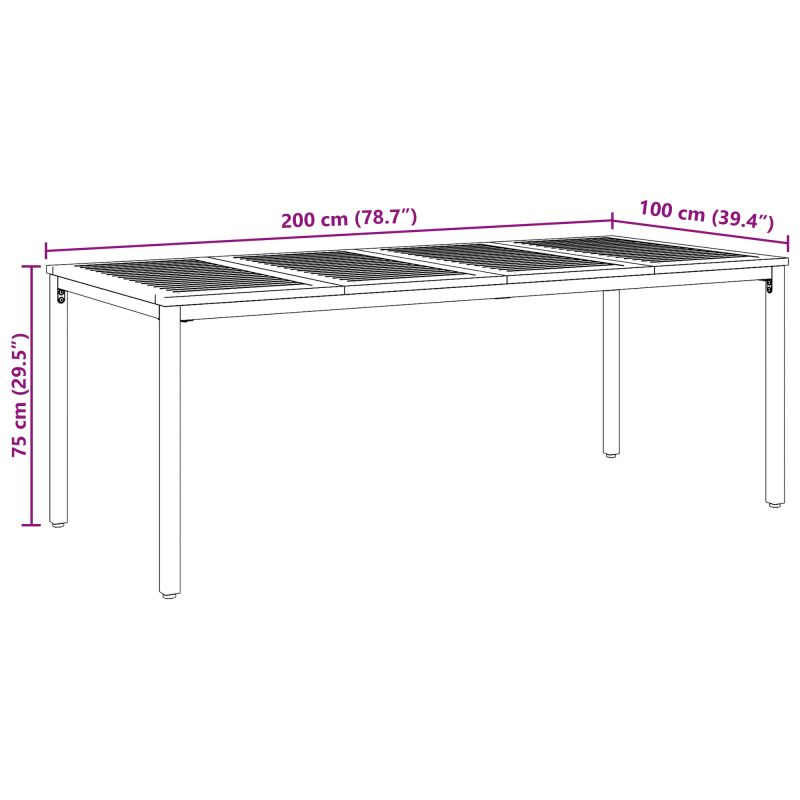 vidaXL Āra galds Dabisks un pelēks 200 x 90 x 75 cm