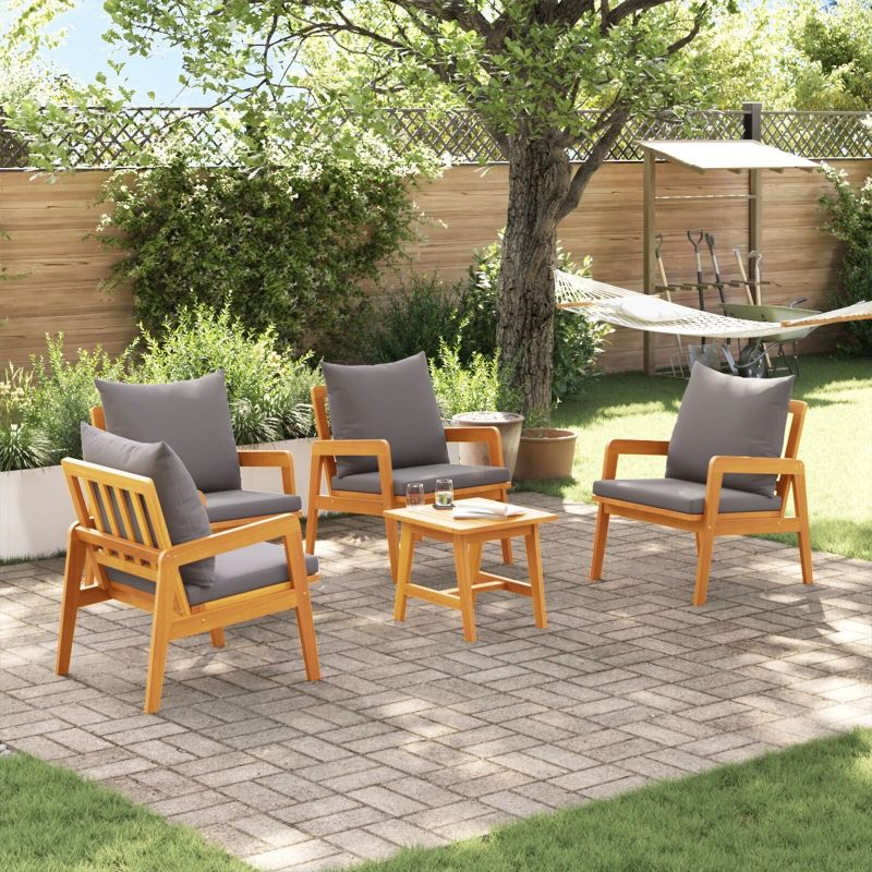 vidaXL Bistro komplekts ar spilvenu 5 pcs Brūna Cietā akācijas koks