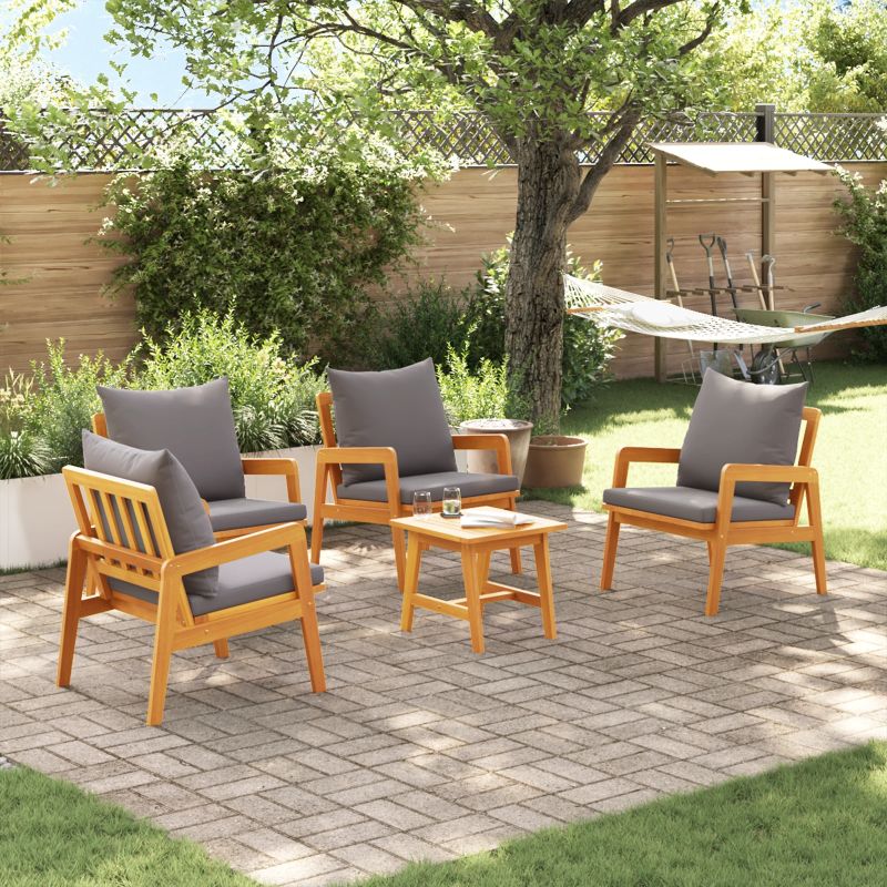 vidaXL Bistro komplekts ar spilvenu 5 pcs Brūna Cietā akācijas koks