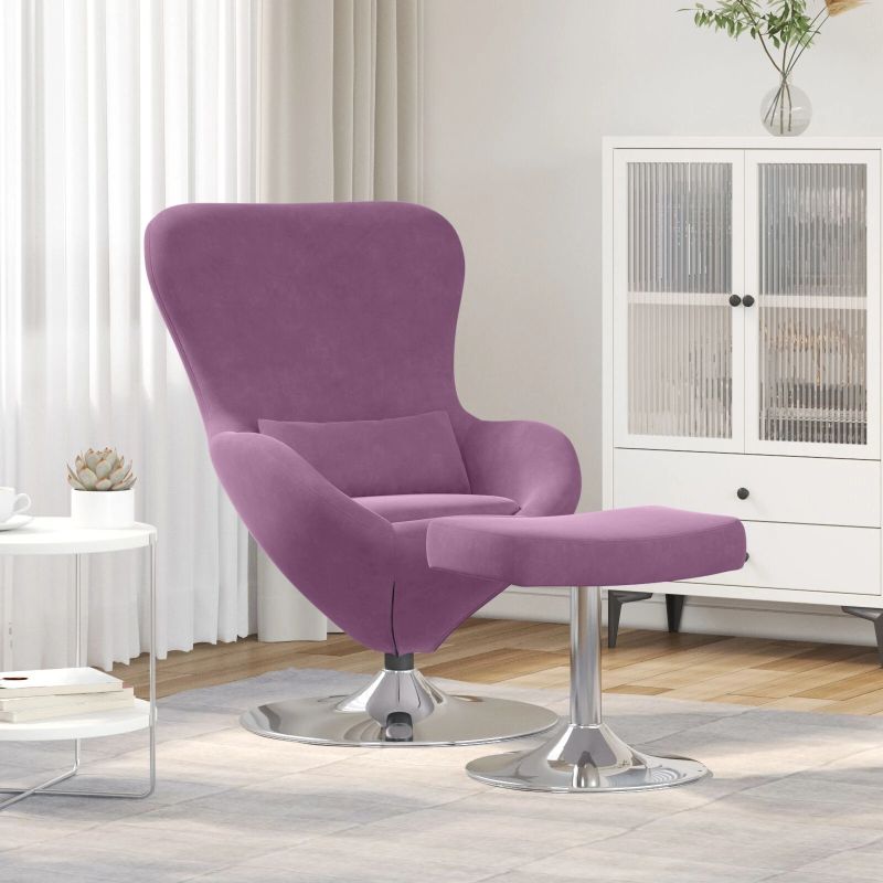 vidaXL Olas krēsls ar pufu Violeta 63 x 73 x 90 cm Samts