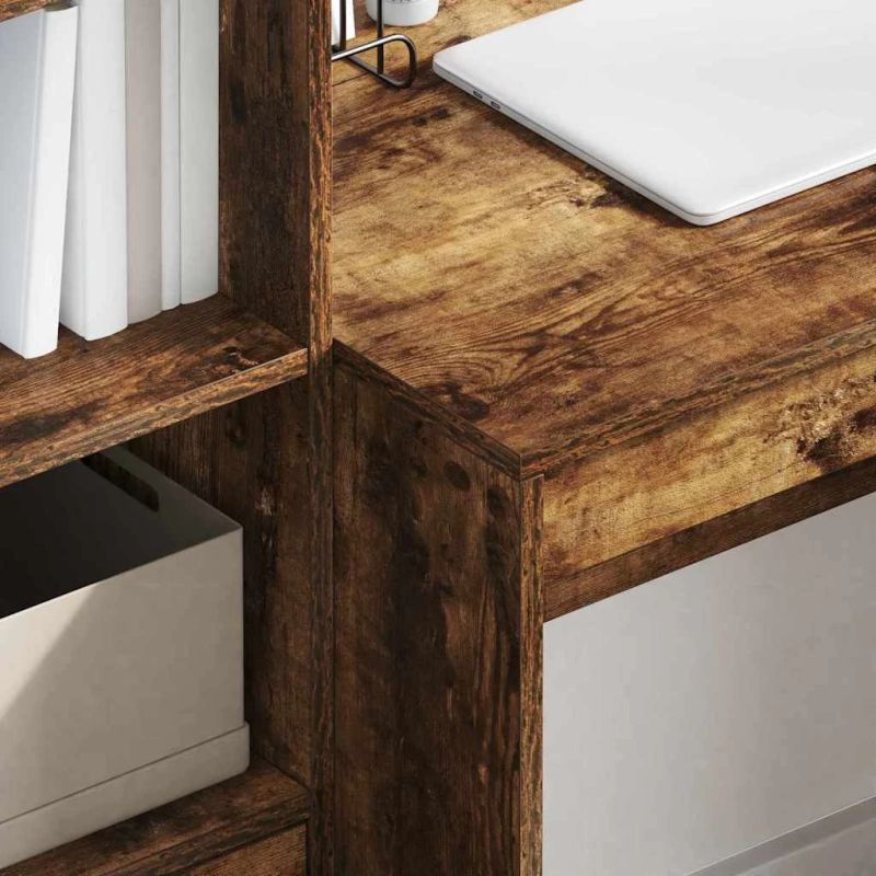 vidaXL Galds ar atvilktni 2 pcs Dūmaka ozols