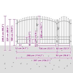 vidaXL Dārza vārti ar slēdzeni Pelēka 195 x 400 cm Tērauds