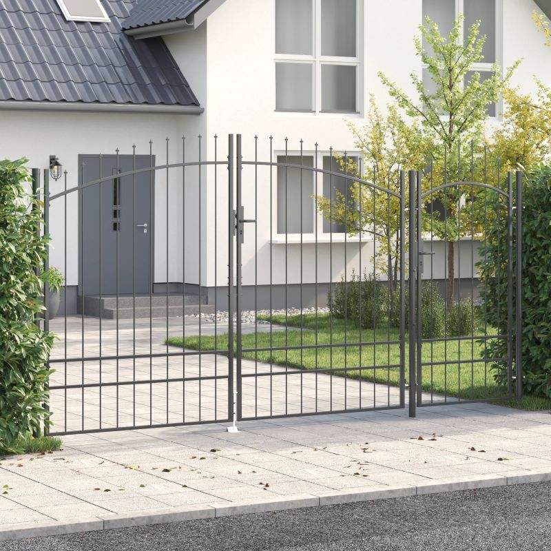 vidaXL Dārza vārti ar slēdzeni Pelēka 195 x 400 cm Tērauds