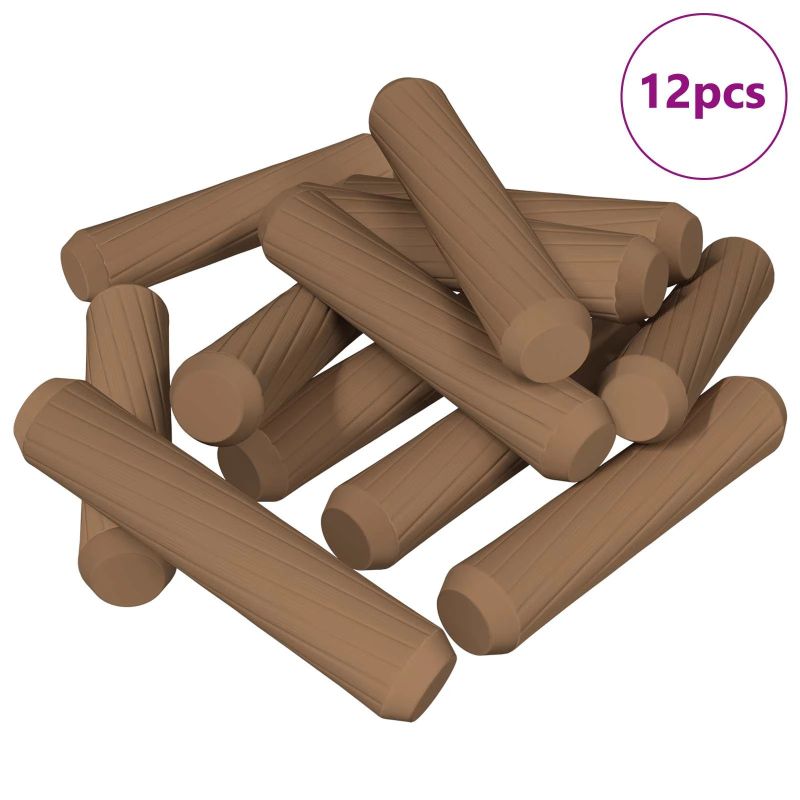 vidaXL Koka dībeļi 12 pcs Brūna DIA8 x 35 mm Masīvkoks