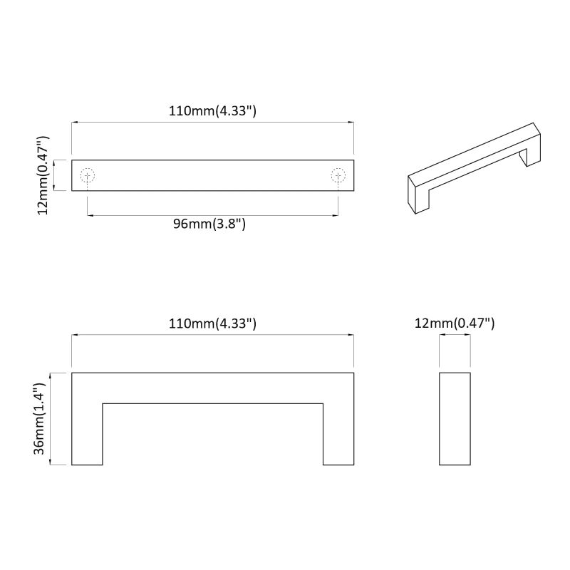 vidaXL Mēbeļu rokturis 12 pcs Melna 110 x 12 x 36 mm Dzelzs
