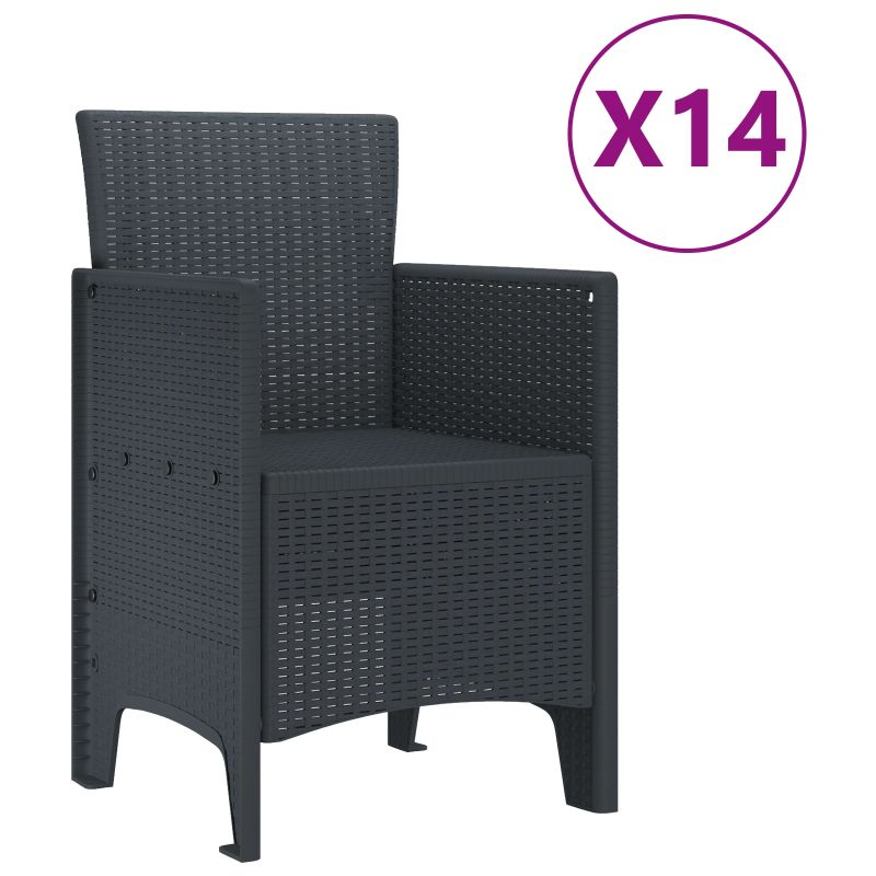 vidaXL Dārza ēdamgalds 15 pcs Antracīts Polt rattan