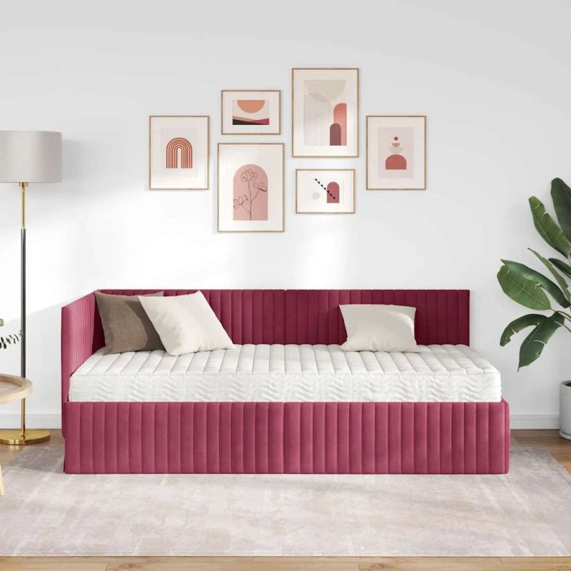 vidaXL Stūra gultas rāmis ar matrači ar galvas klāju 2 pcs Zaļa Samts