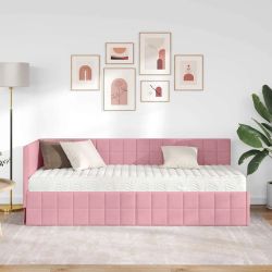 vidaXL Stūra gultas rāmis ar matrači 2 pcs Pelēka Samts