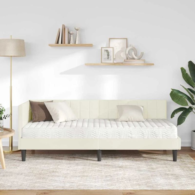 vidaXL Stūra gultas rāmis ar matrači 2 pcs Krēmkrāsa Samts