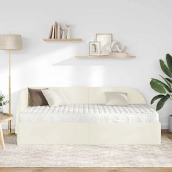 vidaXL Stūra gultas rāmis ar matrači 2 pcs Krēmkrāsa Samts