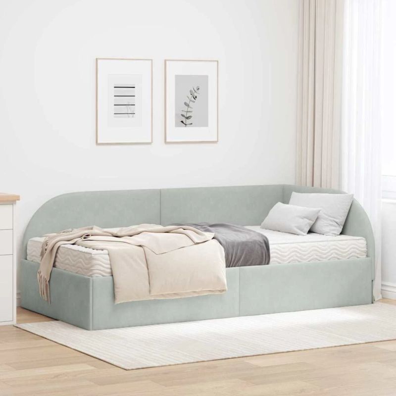 vidaXL Stūra gultas rāmis ar matrači 2 pcs Gaiši pelēka Samts