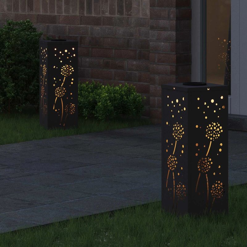 vidaXL Saules LED ceļa gaisma 2 pcs Melna Auksti velmēts tērauds